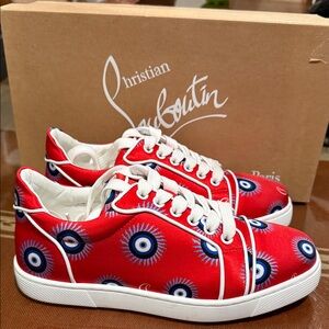 Authentic Christian Louboutin Red Sneakers with Evil Eye Design